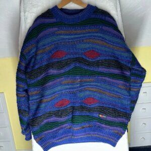 COOGI Style Vintage Wool Mohair 3D Knit Multi Sweater Textured Biggie Cosby Crew